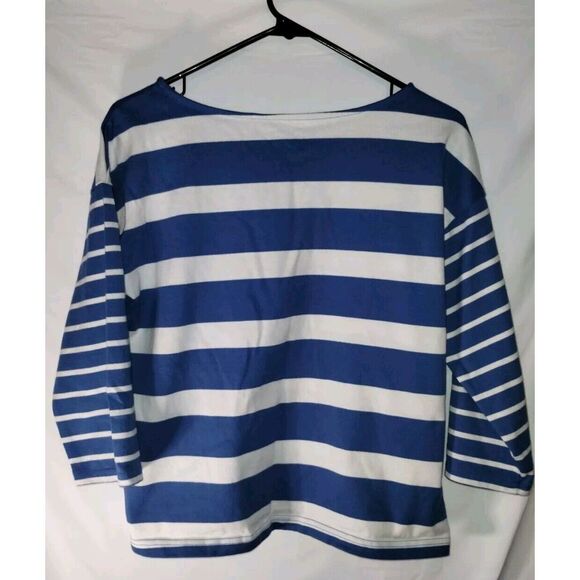 L.L. Bean Blue & White Striped Boat Neck Top With 3/4 Length Sleeves Women's PSM - Picture 4 of 7